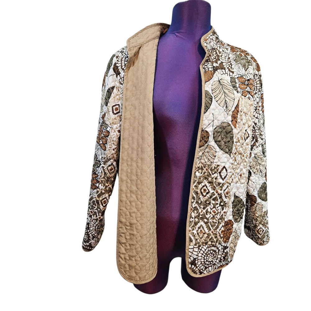 Quilted Patchwork Botanical Leaf Print Open Front… - image 6